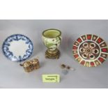 A collection of late Victorian Queen pattern dinnerwares with blue printed floral garland decoration