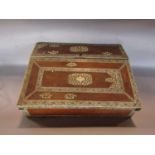 19th century Indian sandalwood and ivory overlaid writing box with pen work marquetry detail