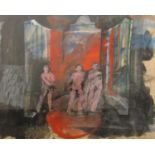 Franco Colavecchia (20th century) - An industrial scene with three figures (probably a set design)