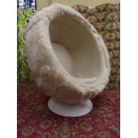 Eero Aarnio for Ugg Boots, Ball Chair, with sheep and alpaca fur upon a tulip base, 140cm high