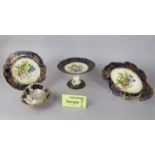 A collection of Hammersley dessert wares with printed fruit decoration within a blue and gilt border