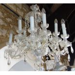 A cut glass 10 branch chandelier with prism drops, 75cm in height (plus chain), 70cm diameter