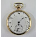 Vintage gold plated Zenith 17 jewel pocket watch, the enamel dial with Arabic numerals and