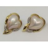 Pair of 18ct heart shaped mabe pearl and diamond clip earrings