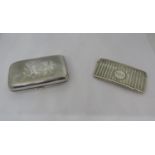 A silver card case of convex form with engine turned detail, Chester 1908, together with a 19th