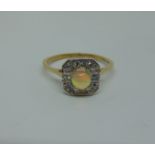 Art Deco style 9ct opal and diamond ring, size Q, 2.6g