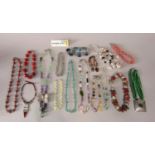 Extensive and varied collection of gem bead and white metal necklaces, most clasps stamped 925