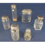 Six cut glass and silver mounted dressing table or travelling bottles, 13cm max (6)