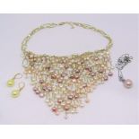 Group of pearl jewellery comprising a pink pearl fringe necklace with 18ct clasp, together with a