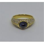 18ct cabochon sapphire and diamond ring, size K/L, 6.8g