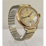 Early vintage Omega gold plated lug head type watch, the champagne dial with white chapter ring,