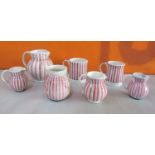 Rye design team for Rye pottery cottage stripe collection comprising four jugs, two mugs and a