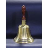 A large old hand bell with turned timber handle, 35cm high