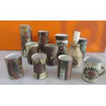 Briglin Pottery - A collection of studio pottery cylindrical vases of various sizes, together with