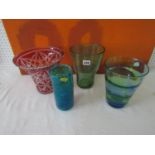 Collection of good quality glass pots to include a ribbed example with green and blue banded