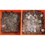Several kilos of unsorted English bronze pennies and half pennies, Victorian ERII