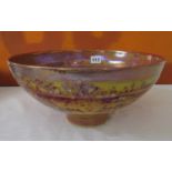 Sutton Taylor Studio pedestal fruit bowl, with lustre decoration upon a yellow and pink ground, 31