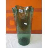 A large and impressive bubbled glass green floral vase with wavy rim possibly by Whitefriars, 41