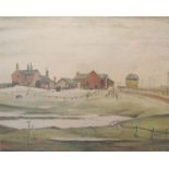 Laurence Stephen Lowry (1887 - 1976, British) - 'Landscape with Farm Buildings', signed, blind stamp