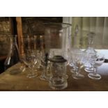 A collection of glassware including large rummer type drinking glasses, a Stuart crystal vase, two