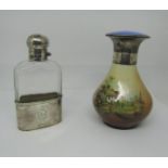 A cut glass and silver mounted pocket flask with locking cap, Birmingham 1901, together with a