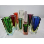 A collection of six various square two tone vases, together with three others (9)