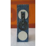 Troika square vase decorated in relief with cream panels upon a washed blue ground, monogrammed CL