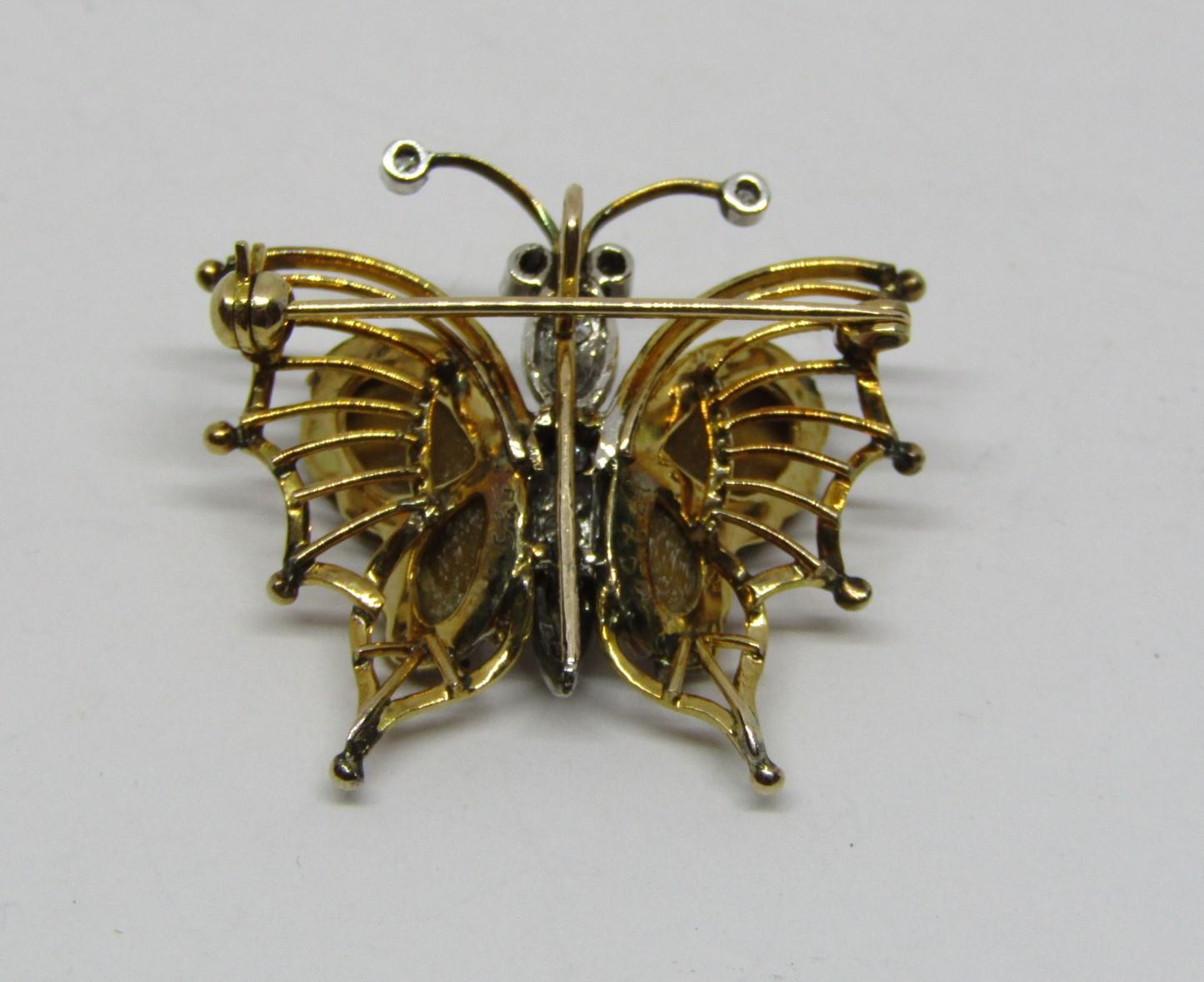 14ct butterfly brooch / pendant set with diamonds and tigers eye, 3cm wide approx, 4.5g - Image 5 of 5