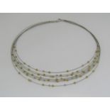 18ct bi-colour multi strand necklace set with diamonds, 15.8g