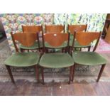 Set of six, late 1960s Danish style teak dining chairs with shaped bent ply-backs, teak frames and