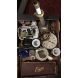A box of miscellaneous effects including a pair of 19th century continental spill vases with hand