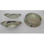 A circular silver (800 standard) coaster, possibly German, 11cm diameter, together with a pair of