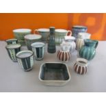 Rye Pottery - A collection of studio pottery wares with incised and drip ware decoration, to include