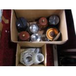 Seven mid-20th century ice buckets in teak stainless steel, etc, together with a small number of