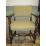A good quality Jacobean style open armchair with split moulded detail together with a vintage