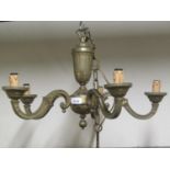 A cast gilt metal five branch hanging ceiling light/electrolier with acanthus detail together with