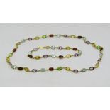 Italian 18ct multi gem set necklace and matched bracelet, can also be worn as a longer necklace,