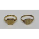Two signet rings; one 18ct, 3.3g and one 9ct, 1.3g (2)