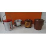 Four various vintage ice buckets to include a parquetry and teak example (4)