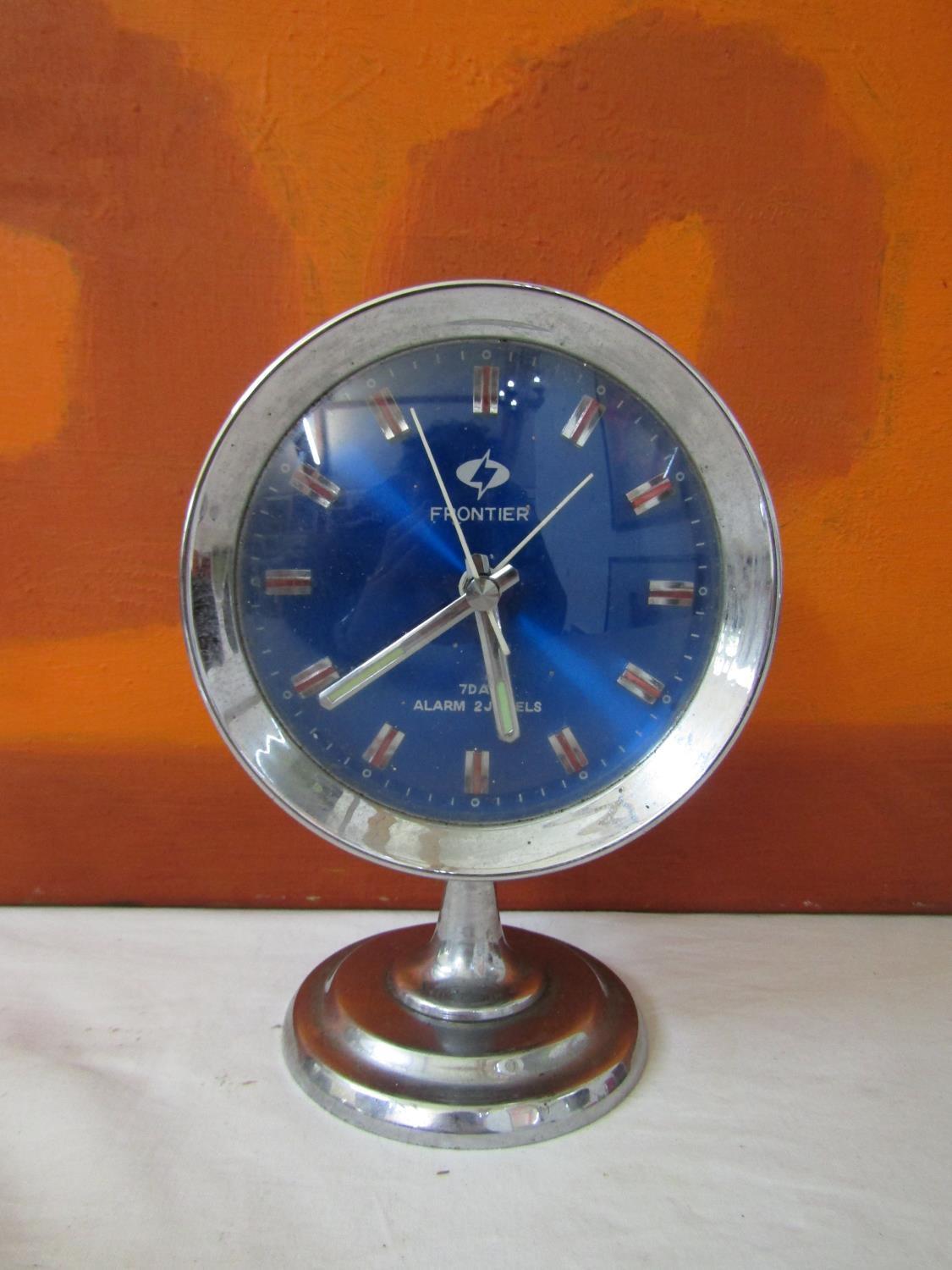 Matched pair of Rhythmn alarm clocks on chrome tulip bases together with a similar Frontier clock ( - Image 2 of 3