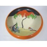 Clarice Cliff Woodland pattern large shallow dish, 30cm diameter