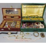 Collection of vintage and later costume jewellery to include several watches (2 jewellery boxes)