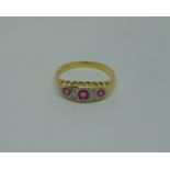 18ct ruby and diamond ring, size O, 2.6g