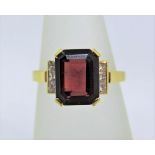 Art Deco style 18ct garnet and princess cut diamond ring, maker S M, size N, 4.3g