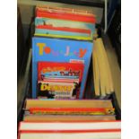 Three boxes of books containing a large quantity of mixed annuals including Dennis The Menace (