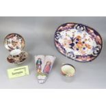 Mainly 19th century Derby Imari pattern wares including oval meat plate, oval serving dish,