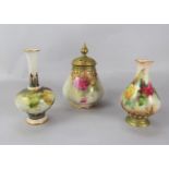 A collection of Royal Worcester wares, all with painted rose decoration comprising a vase with