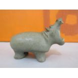 Bermard Rooke studio pottery figure of a standing hippo, standing with its mouth open