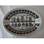Scottie Wilson for Royal Worcester Crown ware, ceramic oval platter, with geometric decoration of