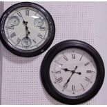 Two similar large modern wall clocks, one with world time subsidiary dials, 50 cm diameter (2)
